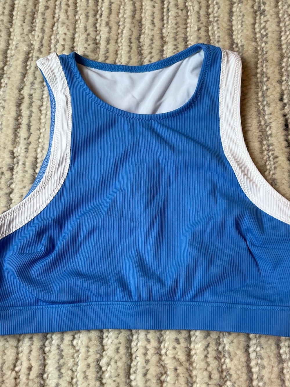 SOLID & STRIPED Royal Blue and White High-Neck Bikini Top